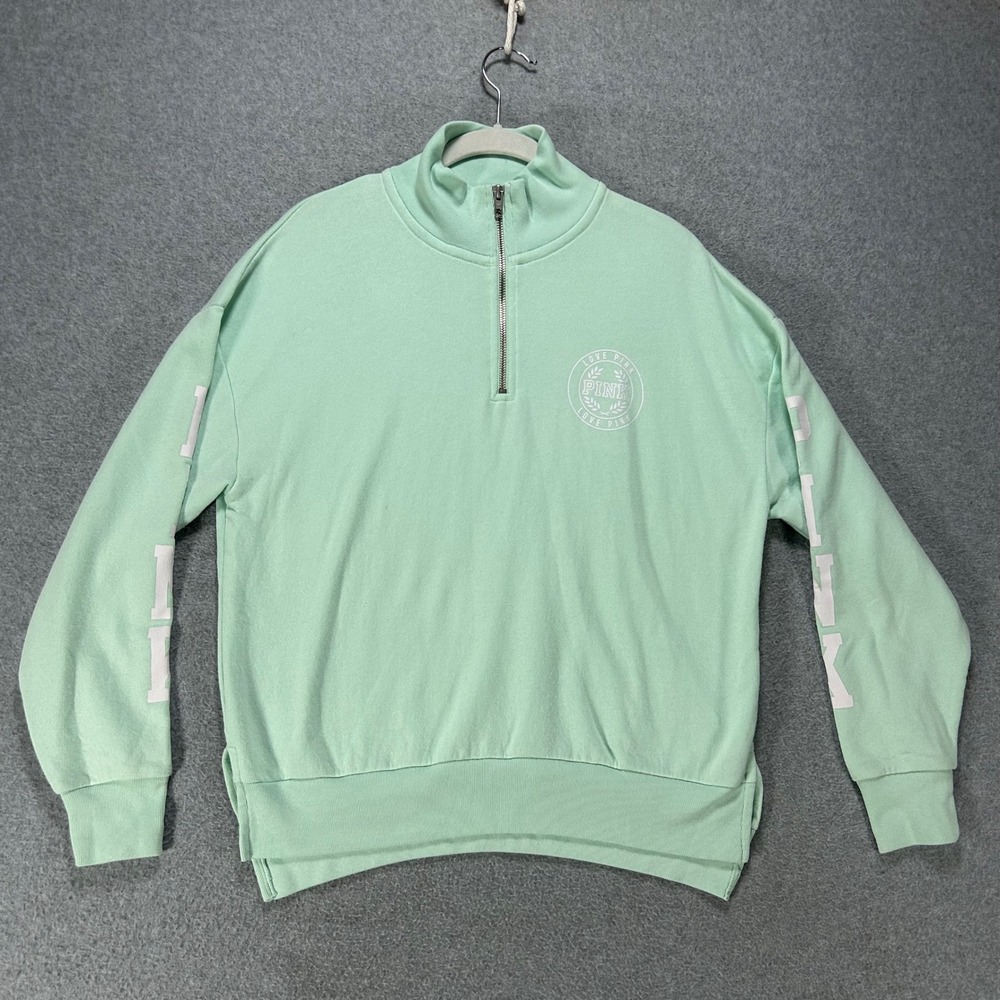 PINK Quarter Zip Pullover Womens XS Mint Green Athleisure Loungewear